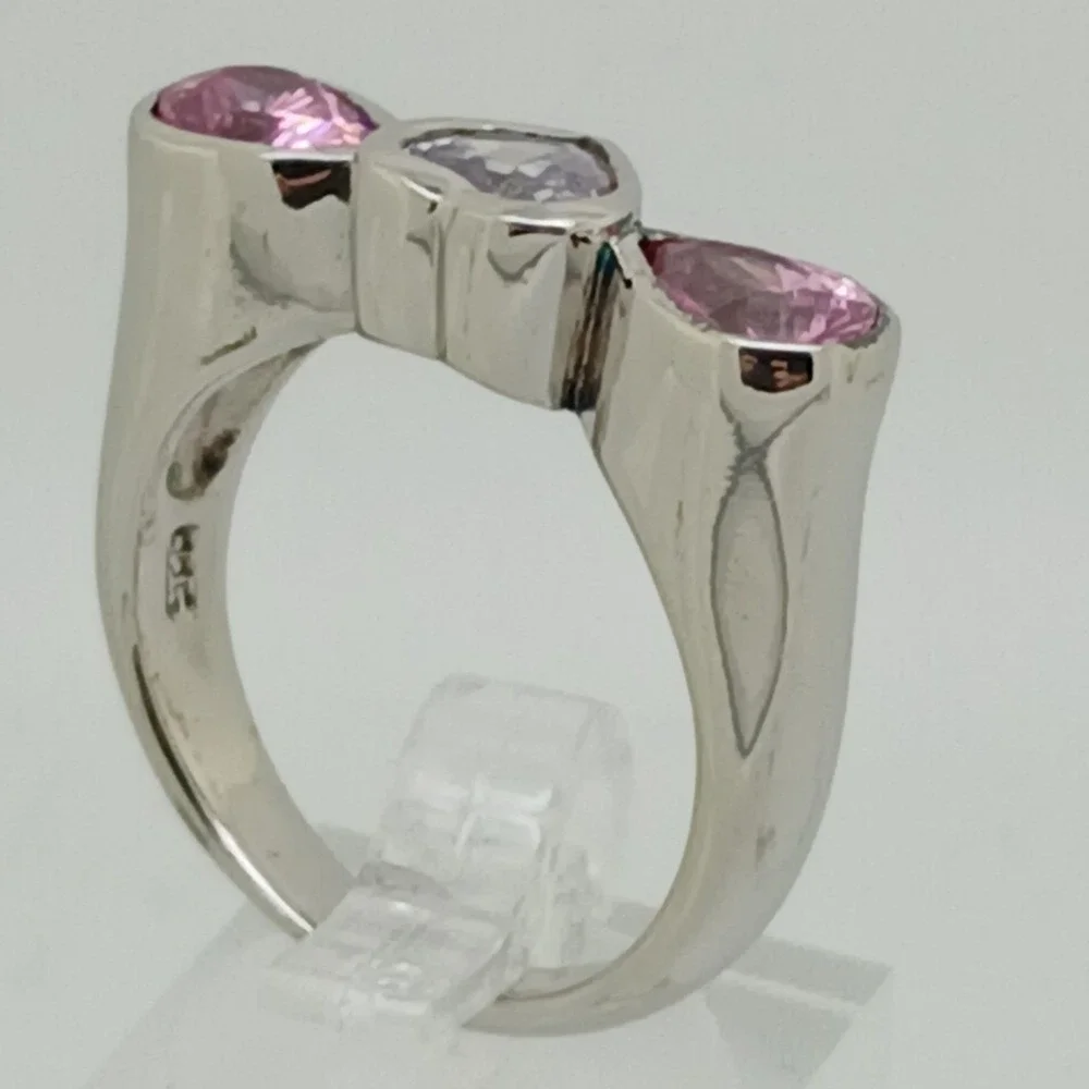 Rare New Vintage‎ 90s Pink Ice Heart Ring Sterling Silver 925 CZ Size 8.75